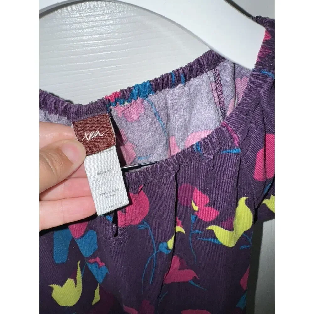 Tea Collection Plum Purple Floral Print Corduroy Dress‎ Cotton Size 10